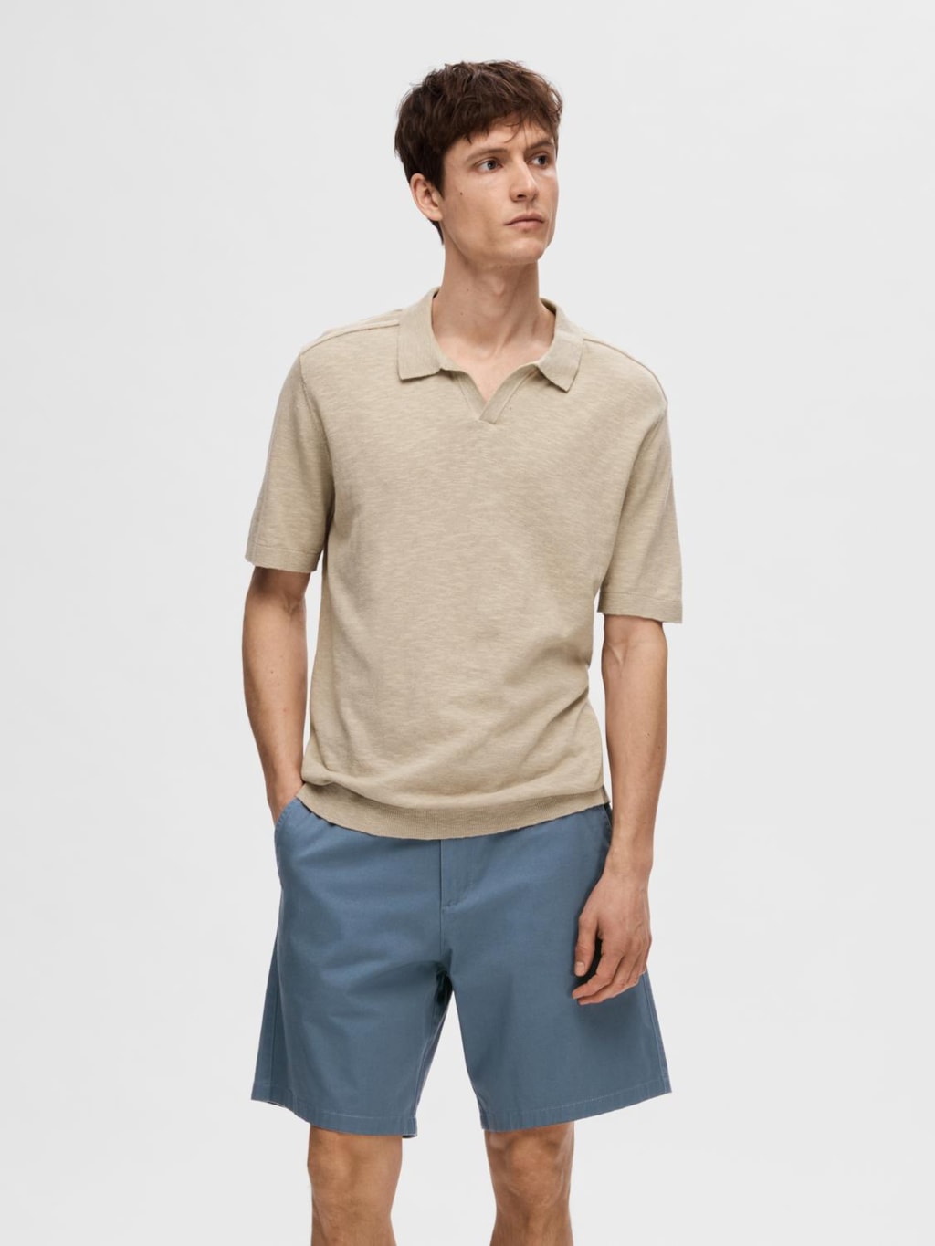 Berg Linen SS Knit Open Polo