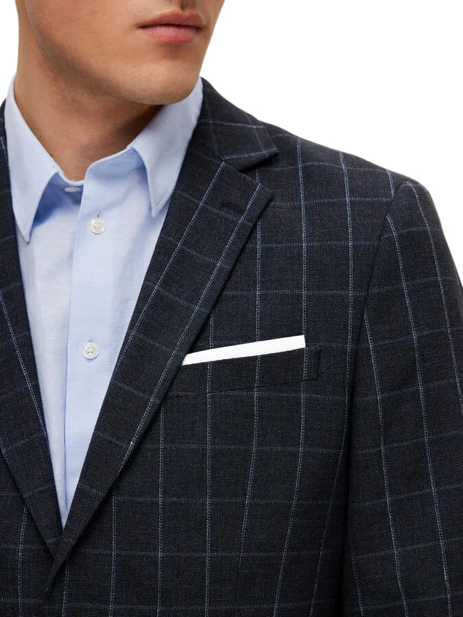 Slim Oasis Linen Navy Check Blz